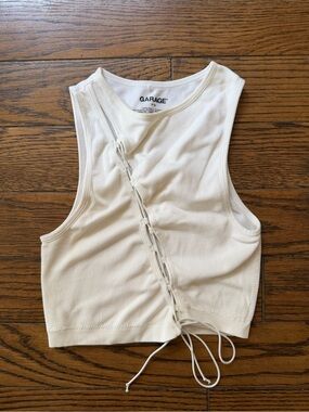 Garage White Lace-Up Ribbed Crop Tank